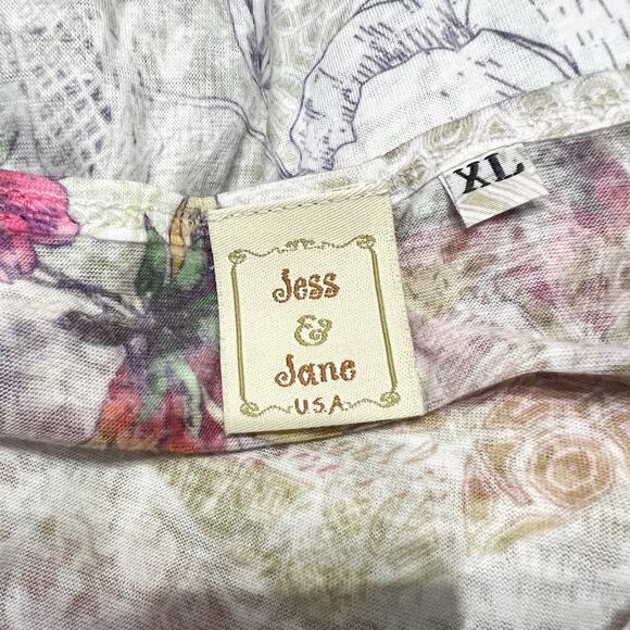 Vintage Jess & Jane Shirt XL Burn Out Sublimation Paris Rhinestones Y2K V Neck - Picture 8 of 8